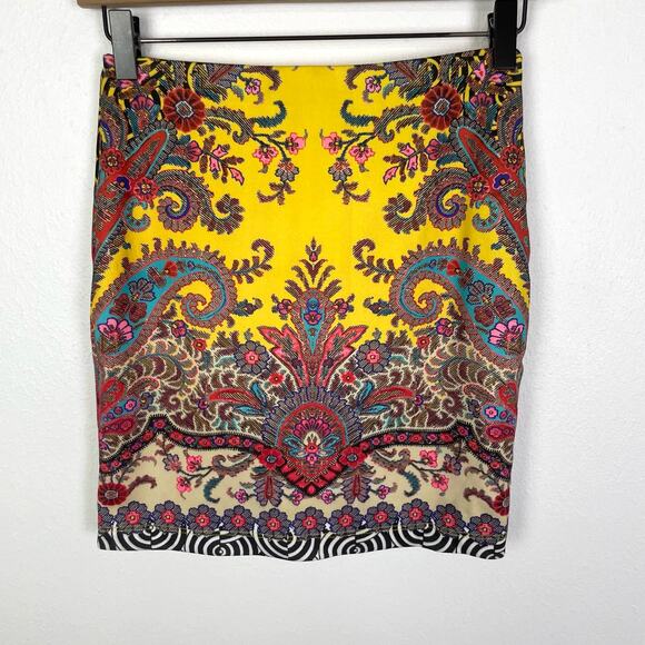 Bebe | Yellow Multi Color Floral Print Crop Tank Matching Skirt 2 Piece Set - Picture 7 of 11